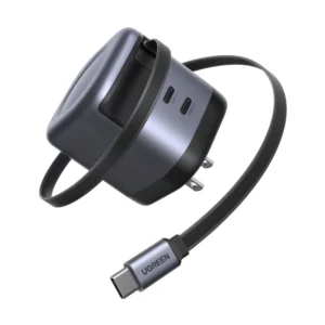 Cargador De Pared Ugreen Nexode Pro X614 (65821) X1 Usb-C, X1 Usb-A, 45W Carga Rapida, Gan, Con Cable Retractil