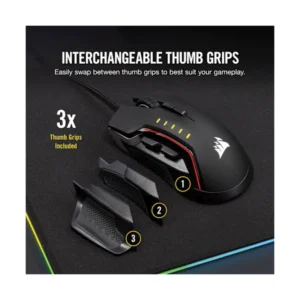 Mouse Corsair Glaive Pro (Ch-9302311-Na) Gaming, Negro, 18000 Dpi, Agarres Intercambiables, Aluminio, Led-Rgb - Imagen 3