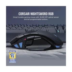 Mouse Corsair Nightsword Rgb (Ch-9306011-Na) Gaming, Negro, 18000 Dpi, 10 Botones Programables, Sistema De Peso, Icue, Led-Rgb - Imagen 3
