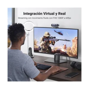 Camara Web Ugreen Cm778 (35626) Fhd, 2K 30 Fps, Negro, Dos Microfonos Incorporados, Cancelacion De Ruido, Rotacion 360, Soporta Streaming Youtube - Imagen 3