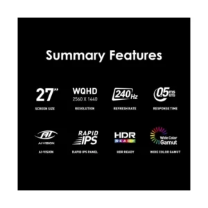 Monitor Gaming Msi 27" (Mag 274Qf X24) Fast Ips, Wqhd 2K, 2560 X 1440, 2 Hdmi/Dp, 0.3Ms, 240Hz, Sincronizacion Adaptativa, Ai Vision - Imagen 4