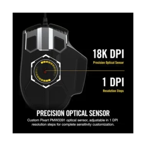 Mouse Corsair Glaive Pro (Ch-9302311-Na) Gaming, Negro, 18000 Dpi, Agarres Intercambiables, Aluminio, Led-Rgb - Imagen 5