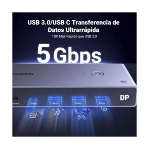 Conmutador Kvm Displayport Ugreen Cm695 (25962) Para 2 Computadoras Que Comparten 1 Monitor, Teclado, Mouse, Discos Duros, Impresora, Con 2 Cables Dp - Imagen 5