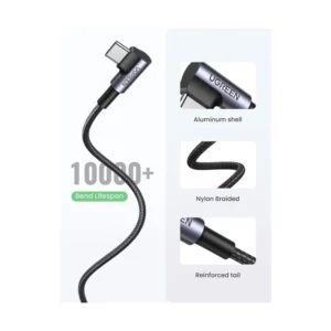 Cable De Carga & Datos Usb A Usb-C Ugreen Us284 (50941) Trenzado, Angulo 90 Grados Tipo C, 1 Metro - Imagen 6