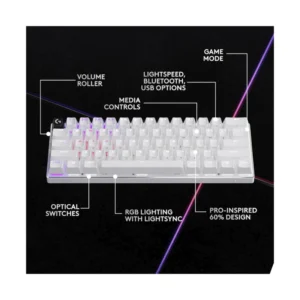 Teclado Inalambrico Logitech G Pro X 60 Lightspeed 60% (920-011921) Gaming, Blanco, Mecanico, Switch Gx Tactiles Opticos, Bluetooth, Led-Rgb - Imagen 6