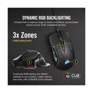 Mouse Corsair Glaive Pro (Ch-9302311-Na) Gaming, Negro, 18000 Dpi, Agarres Intercambiables, Aluminio, Led-Rgb - Imagen 7
