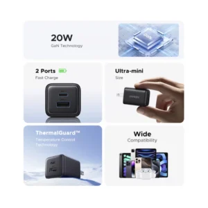 Cargador De Pared Ugreen X514 (55533) Gan, X1 Usb-C, X1 Usb-A, Carga Rapida De 20W - Imagen 8