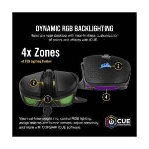 Mouse Corsair Nightsword Rgb (Ch-9306011-Na) Gaming, Negro, 18000 Dpi, 10 Botones Programables, Sistema De Peso, Icue, Led-Rgb - Imagen 8