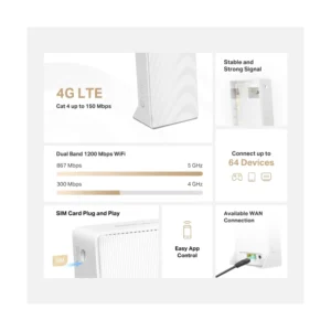 Router Inalambrico Mercusys 4G Lte (Mb130-4G) X1 Ranura Sim, 2.4Ghz/300Mbps, 5Ghz/867Mbps, Port X1 Wan + X1 Lan 100Mbps, Conecta Hasta 64 Dispositivos - Imagen 3