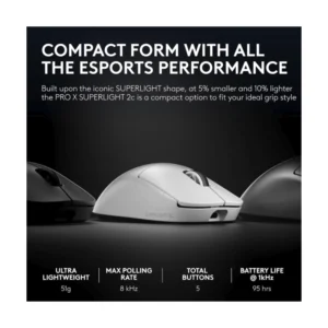 Mouse Inalambrico Logitech G Pro X Superlight 2C (910-007537) Gaming, Blanco, Hasta 8 Khz De Frecuencia, 44000 Dpi, 51G - Imagen 3