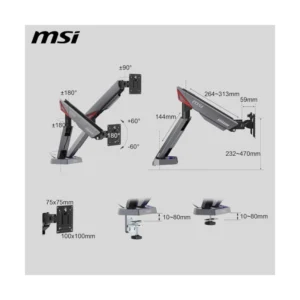 Brazo Soporte Para 2 Monitores Msi (Mpg Mt161Dr) Rack Base, Para 17" A 38", De 2Kg Hasta 16Kg, Montaje Ajustable Con Resorte - Imagen 3