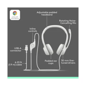 Auricular Logitech H390 (981-001285) Blanco, Microfono Con Cancelacion De Ruido, Conexion Usb - Imagen 5
