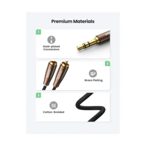 Cable De Audio 3.5Mm A Rca X2 Ugreen (80847) Negro, Cable Trenzado, Carcasa De Metal, 2 Metros - Imagen 5