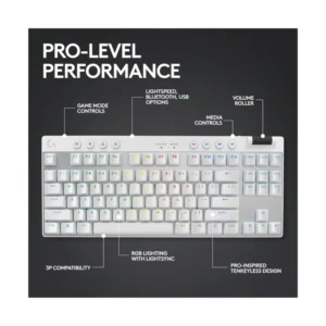 Teclado Inalambrico Logitech G Pro X Tkl Lightspeed 80% (920-012143) Gaming, Blanco, Mecanico, Switch Marron, Bluetooth, Teclas Pbt, Led-Rgb - Imagen 6