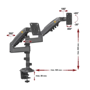 Brazo Soporte Para 2 Monitores North Bayou H180 (1100671106 H180) Rack Base, Para 17" A 35", De 2Kg Hasta 9Kg, Altura Ajustable, Resorte De Gas - Imagen 6