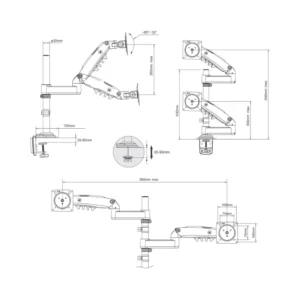 Brazo Soporte Para 2 Monitores North Bayou H180 (1100671106 H180) Rack Base, Para 17" A 35", De 2Kg Hasta 9Kg, Altura Ajustable, Resorte De Gas - Imagen 7