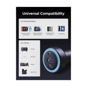 Cargador Para Automovil Ugreen Ec307 (45843) 30W, X2 Usb-C, X1 Usb-A, Adaptador De Encendedor De Cigarrillos - Imagen 5