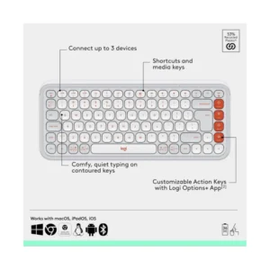 Combo Inalambrico Logitech Pop Icon Combo (920-013055) Blanco Cremoso, Bluetooth, Escritura Comoda, Clics Silenciosos, Programables, Teclado+Mouse - Imagen 6