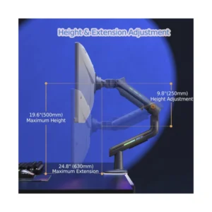 Brazo Soporte Para Monitor North Bayou F5 (1124671092) Matte Ch, Rack Base, Para 32" A 60", De 2Kg Hasta 20Kg, Altura Ajustable, Luz Rgb - Imagen 6