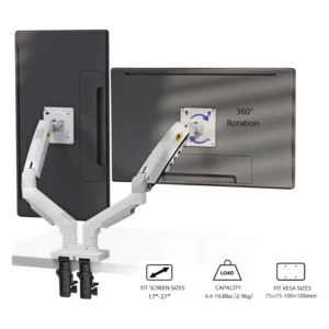 Brazo Soporte Para 2 Monitores North Bayou F160 (1100421038-F160-W) Blanco, Rack Base, Para 17" A 32", De 2Kg Hasta 9Kg, Brazo Giratorio, Ergonomico - Imagen 6