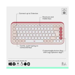 Combo Inalambrico Logitech Pop Icon Combo (920-013053) Rosa, Bluetooth, Escritura Comoda, Clics Silenciosos, Programables, Teclado+Mouse - Imagen 6