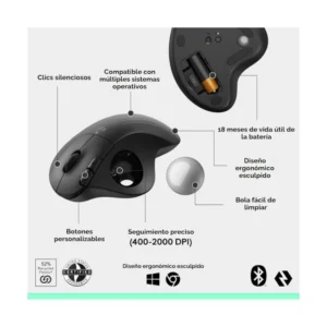 Mouse Inalambrico Logitech Ergo M575S (910-007031) Grafito, Bluetooth, Modo Trackball, Control Comodo Con El Pulgar, Seguimiento Preciso Y Fluido - Imagen 6