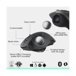 Mouse Inalambrico Logitech Mx Ergo S (910-007261) Grafito, Bluetooth, Modo Trackball, 6 Botones Programable - Imagen 6