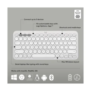 Teclado Inalambrico Logitech Pebble Keys 2 K380S (920-011784) Blanco, Bluetooth, Multidispositivo, Delgado Y Portatil,Windows, Macos, Ipados, Android - Imagen 7