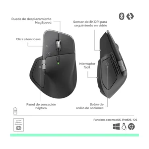 Mouse Inalambrico Logitech Mx Master 4 (910-007565) Grafito, Bluetooth, Ergonomico Con Retroalimentacion Haptica, Desplazamiento Ultrarrapido - Imagen 9