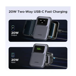 Power Bank Ugreen Pb572 (45327) Gris, Magnetico, Pantalla Digital, Con Soporte Plegable Y Pantalla Tft, Magsafe, Pd De 20 W, 10000Mah - Imagen 3