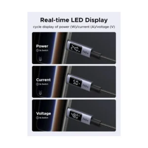 Cable De Carga & Datos Usb-C A Usb-C Ugreen L530 (65866) Negro, 240W De Carga Rapida, Con Pantalla Led, Para Iphone 17, Macbook, Ipad, 1 Metro - Imagen 3