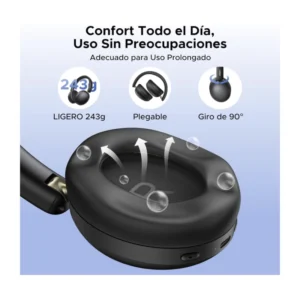 Auricular Bluetooth Ugreen (45018) Negro, 243G Ligero Comodo De Llevar, 80 Horas De Reproduccion - Imagen 6