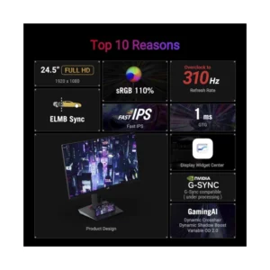 Monitor Gaming Asus Rog Strix 25" (Xg259Cms) Fhd, Fast Ips, Hdmi/Dp, 1Ms, 310Hz, Desenfoque De Movimiento Extremadamente Bajo, Compatible G-Sync - Imagen 6