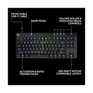 Teclado Logitech G Pro X Tkl Rapid 80% (920-013131) Negro, Mecanico, Switch Magneticos Con Rapid Trigger, Rueda De Volumen Y Botones Multimedia, Rgb - Imagen 7