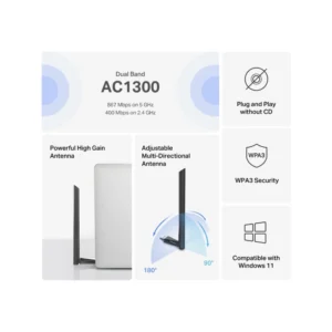 Usb Inalambrico Mercusys Ac1300 (Ma30H) 2.4Ghz/400Mbps, 5Ghz/867Mbps, Antena X1 - Imagen 3