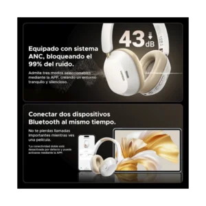 Auricular Bluetooth Ugreen Hp203 (35758) Blanco, Cancelacion De Ruido, Sonido De Alta Resolucion, 75 Horas, Conexion De 2 Dispositivos - Imagen 4