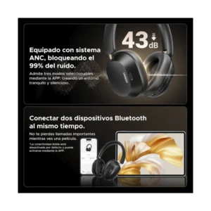Auricular Bluetooth Ugreen Hp203 (35757) Negro, Cancelacion De Ruido, Sonido De Alta Resolucion, 75 Horas, Conexion De 2 Dispositivos - Imagen 4