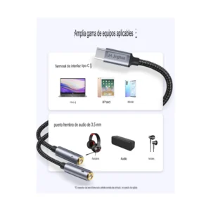 Cable De Usb-C A Jack X2 3.5Mm (Jh-A562A) Negro, Divisor Audio, 25Cm - Imagen 3