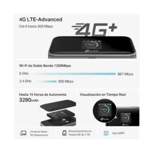 Router Inalambrico Portable Tp-Link 4G Lte (M7450) X1 Ranura Sim, 2.4Ghz/300Mbps, 5Ghz/867Mbps, Bateria 3280 Mah, Pantalla, Hasta 32 Dispositivos - Imagen 4