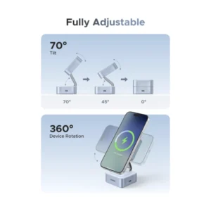 Cargador Inalambrico Magflow Ugreen W752 (55960B) Qi2 25W, Magsafe 2 En 1, Soporte Plegable Rapido Con Puerto Usb-C, Iphone/Airpods - Imagen 5