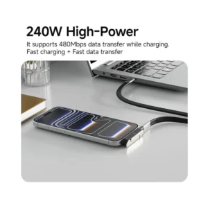Cable De Carga & Datos Usb-C A Usb-C Basemo (X09C-B) Negro, Incluye Soporte Plegable Para Telefono, 240W De Carga Rapida, 1.5 Metros - Imagen 5