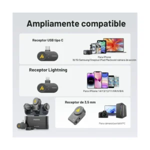 Microfono Inalambrico Portatil Maono Wave T5 (Wm650 Pa3) Adaptador Usb-C/Lightning, X2 Microfonos + Estuche De Carga, 48 Khz 24 Bits, Filtro De Voz - Imagen 5