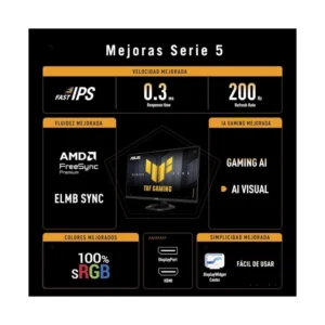 Monitor Gaming Asus Tuf Gaming 27" (Vg279Q5R) Fhd, Fast Ips, 2 Hdmi/Dp, 0.3Ms, 200Hz, Altavoces Estereo, Ai Visual - Imagen 6
