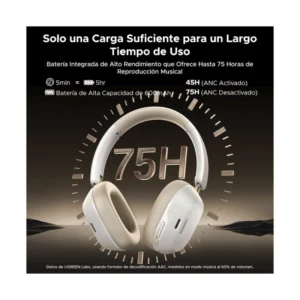 Auricular Bluetooth Ugreen Hp203 (35758) Blanco, Cancelacion De Ruido, Sonido De Alta Resolucion, 75 Horas, Conexion De 2 Dispositivos - Imagen 6