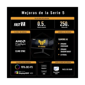 Monitor Asus Tuf Gaming 34" (Vg34Wqml5A) Curvo Ultrawide, Fast Va, Wqhd 3.5K, 3440 X 1440, 0.5Ms, 250Hz, Freesync Premium, Displayhdr400, 95% Dci-P3 - Imagen 7