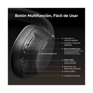 Auricular Bluetooth Ugreen Hp203 (35757) Negro, Cancelacion De Ruido, Sonido De Alta Resolucion, 75 Horas, Conexion De 2 Dispositivos - Imagen 8