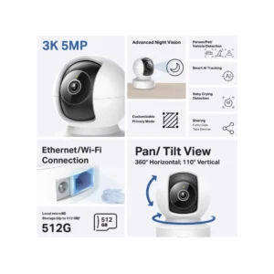 Camara De Seguridad Interior Tp-Link (Tapo C232) Wifi, 3K 5Mp, Deteccion Con Ia, Seguimiento Inteligente, Vision Nocturna - Imagen 3