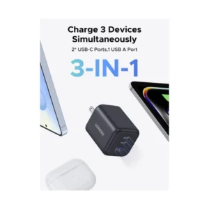 Cargador De Pared Ugreen Gan X527 (65155) X2 Usb-C, X1 Usb-A, Carga Rapida De 45W - Imagen 3