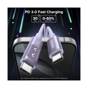 Cable De Carga & Datos Usb-C A Usb-C Ugreen L509 (65092) Purpura, 100W De Carga Rapida, Con Pantalla Led, Para Iphone 16, 1 Metro - Imagen 3