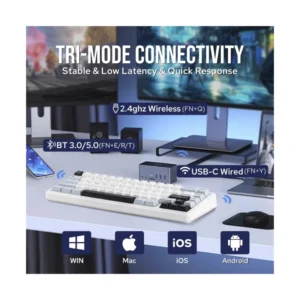 Teclado Inalambrico Aula 65% (F65) Azul/Blanco/ Purpura, Trimodo, Mecanico, Switch Reaper, Led-Rgb - Imagen 3